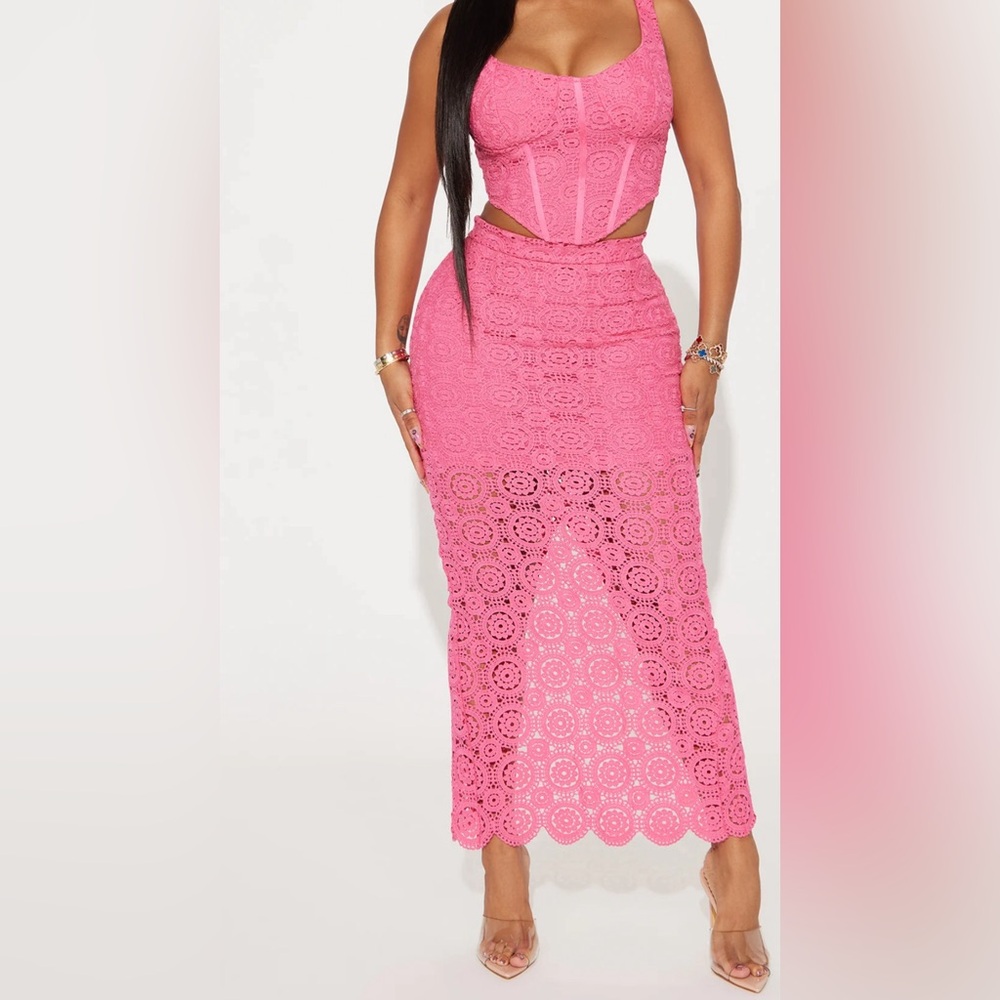 Fashion Nova  Crochet Skirt Set - Pink